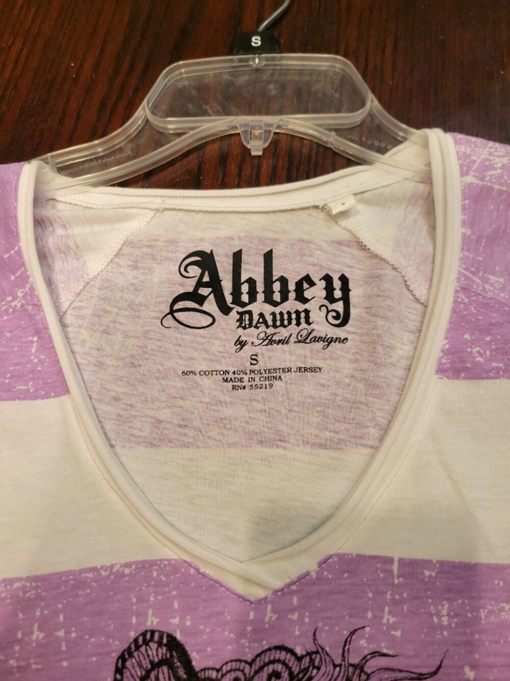Avril Lavigne Abbey Dawn Purple Stripe T-shirt S size New no tags Rare Y2K - Picture 2 of 4